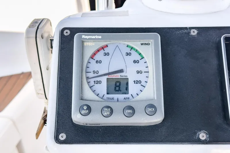 Slide: The Image of Raymarine ST60+ wind gauge on 2007 Hunter 38 sailboat dashboard. - 18