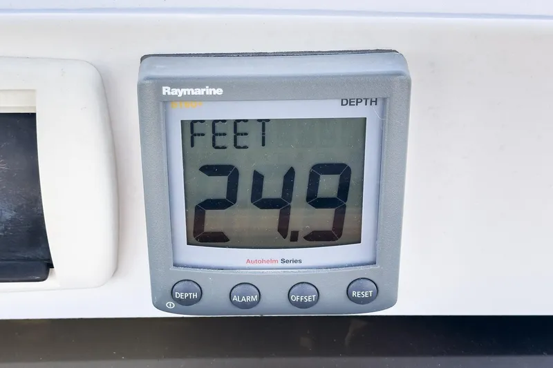 Slide: The Image of Depth gauge reading 24.9 feet on a 2007 Hunter 38 sailboat. - 20