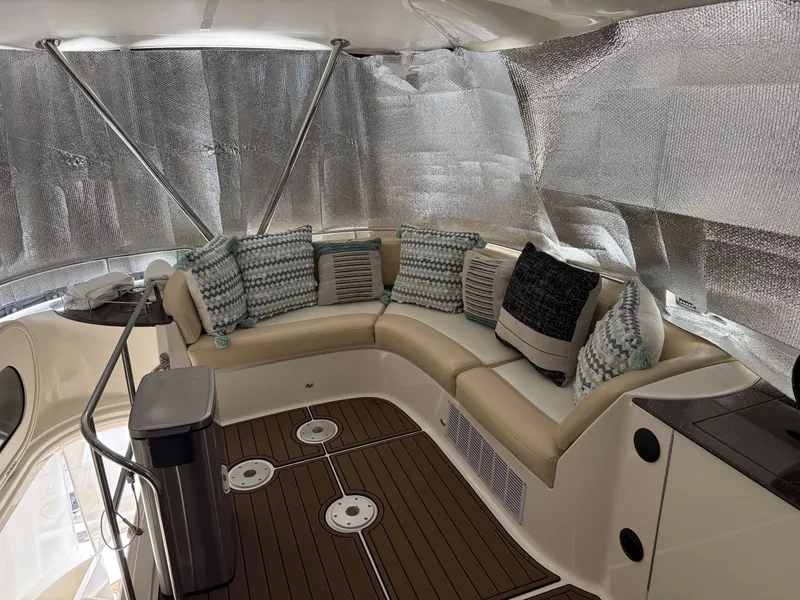 Slide: The Image of Interior of a 2012 Meridian 441 Sedan yacht with cushions. - 14