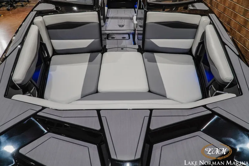 Slide: The Image of 2026 Axis A245 boat interior with sleek, modern seating at Lake Norman Marina. - 5
