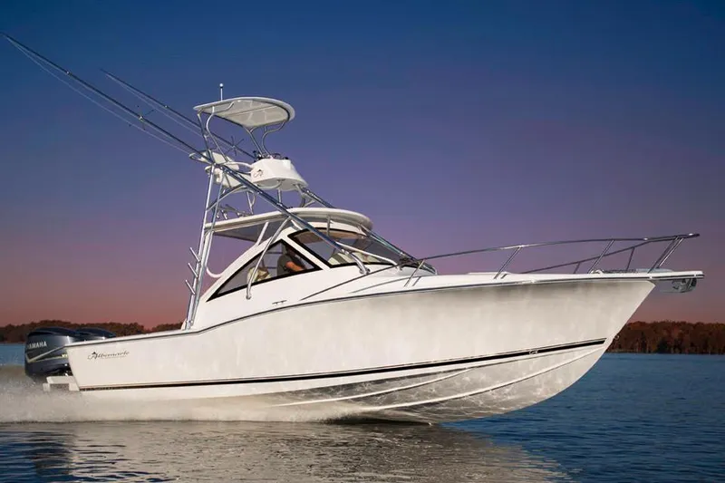 The Image of Manufacturer Provided Image: 2018 Albemarle 29 Express boat cruising on calm water at sunset. - 0