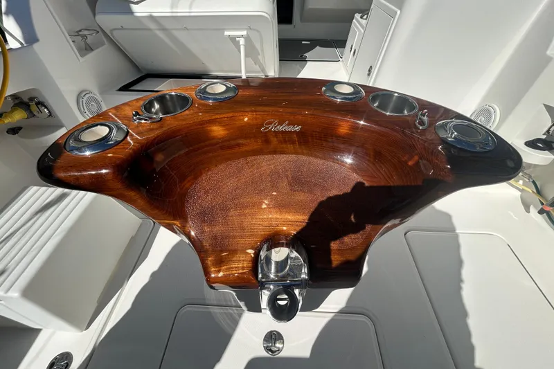 Slide: The Image of Luxurious wooden helm station on a 2018 Albemarle 29 Express boat. - 18