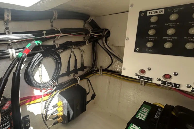 Slide: The Image of Electrical panel and wiring inside a 2018 Albemarle 29 Express boat. - 31