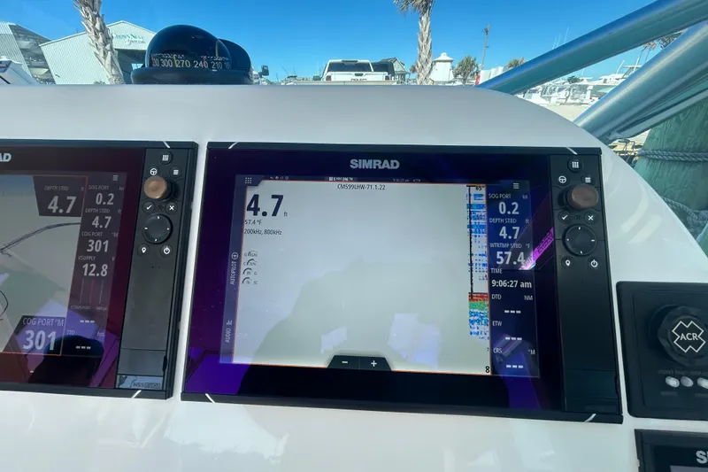Slide: The Image of Simrad navigation display on 2018 Albemarle 29 Express boat dashboard. - 39