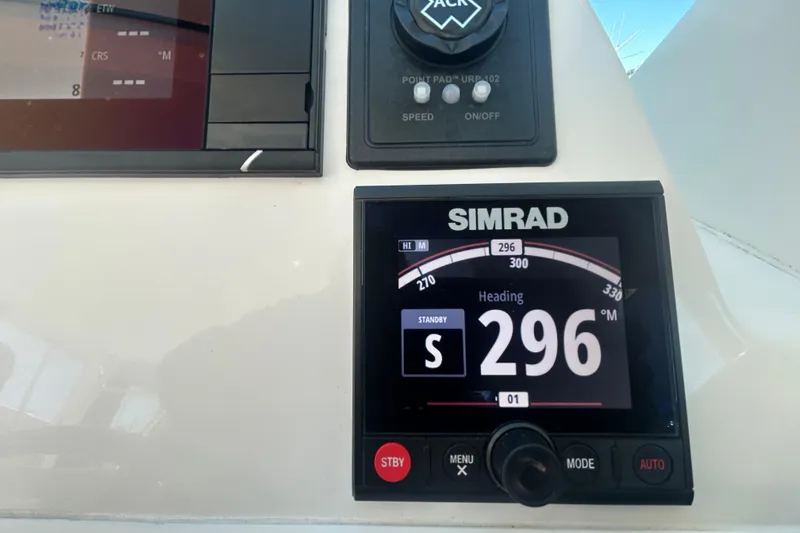 Slide: The Image of Simrad navigation display on 2018 Albemarle 29 Express, showing heading 296 degrees. - 40