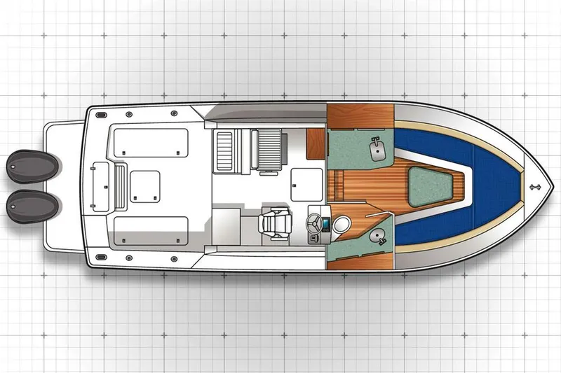 Slide: The Image of Manufacturer Provided Image: Top view layout of 2018 Albemarle 29 Express boat with twin engines. - 68