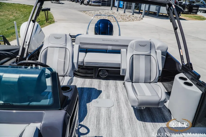 Slide: The Image of 2026 Bennington 23MSB boat interior with luxurious seating at Lake Norman Marina. - 16