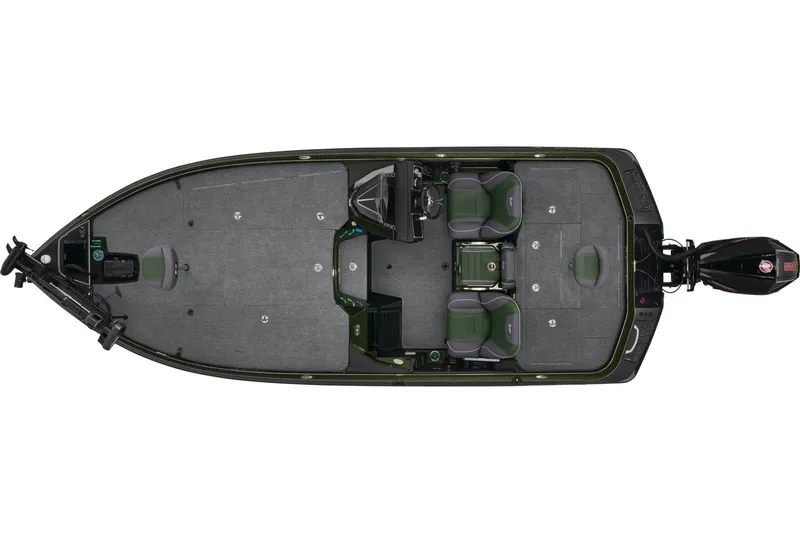 Slide: The Image of 2026 Ranger Z521 boat with blue trim, parked on asphalt, featuring a spacious deck. - 4