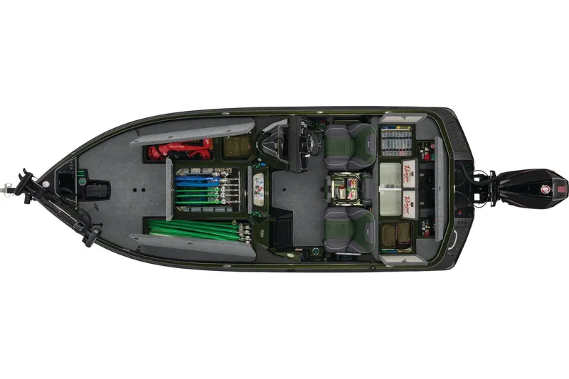 Slide: The Image of 2026 Ranger Z521 boat cockpit with steering wheel, dashboard, and blue seating under a clear sky. - 6