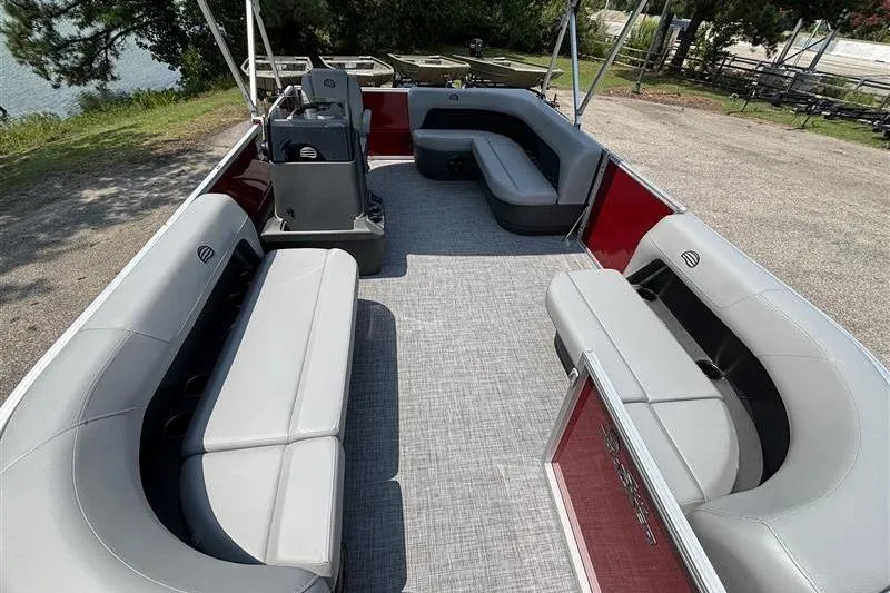 Slide: The Image of 2026 Sun Tracker Party Barge 16 DLX pontoon boat with spacious seating and modern design. - 6