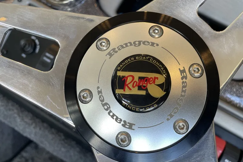Slide: The Image of Close-up of 2026 Ranger VS1782SC Angler steering wheel with logo and metallic finish. - 3