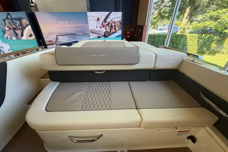 Slide: The Image of 2027 Chris-Craft Sportster 25 interior seating with elegant design and luxurious upholstery. - 31