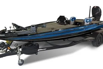 The Image of 2026 Blazer 625 NAP boat with sleek design and dual engines on trailer. - 1