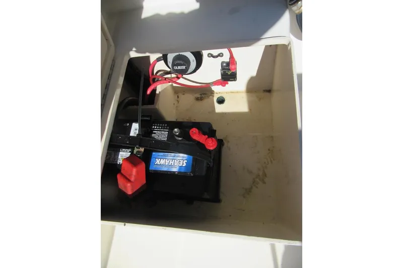 Slide: The Image of Battery compartment of 2003 Parker 1801 Center Console boat with SeaHawk battery. - 7