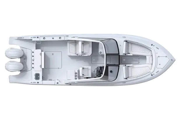 Slide: The Image of Manufacturer Provided Image: 2026 Pursuit DC 286 Dual Console boat, top view, showcasing spacious seating and dual engines. - 15