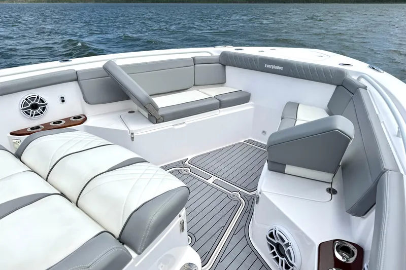 Slide: The Image of Luxurious seating on 2023 Everglades 395 Center Console boat, featuring elegant design and comfort. - 37