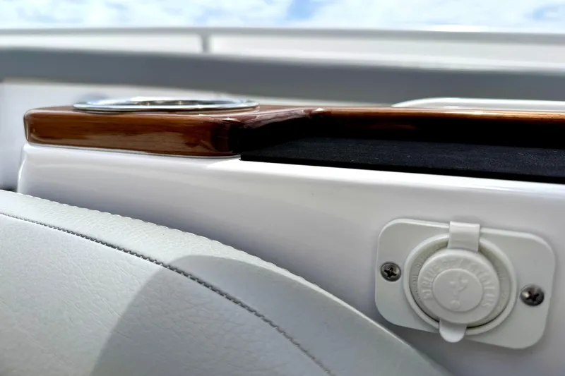 Slide: The Image of Close-up of 2023 Everglades 395 Center Console boat interior detail. - 41