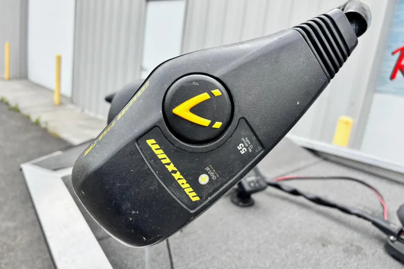 Slide: The Image of Close-up of a Minn Kota Maxxum trolling motor control on a 1991 Bass Tracker Tournament TX-17. - 2