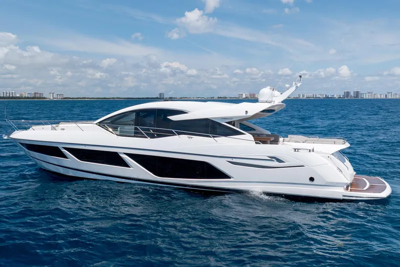 Slide: The Image of Luxury Sunseeker Predator 74 XPS yacht cruising on open sea, 2020 model. - 102