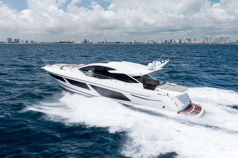 Slide: The Image of Luxury Sunseeker Predator 74 XPS yacht cruising on open water, 2020 model. - 112