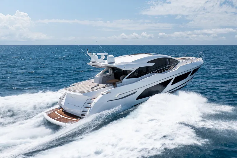Slide: The Image of 2020 Sunseeker Predator 74 XPS yacht cruising on open sea. - 118