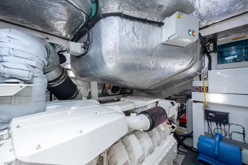 Slide: The Image of Engine room of 2020 Sunseeker Predator 74 XPS yacht, showcasing advanced machinery and components. - 20