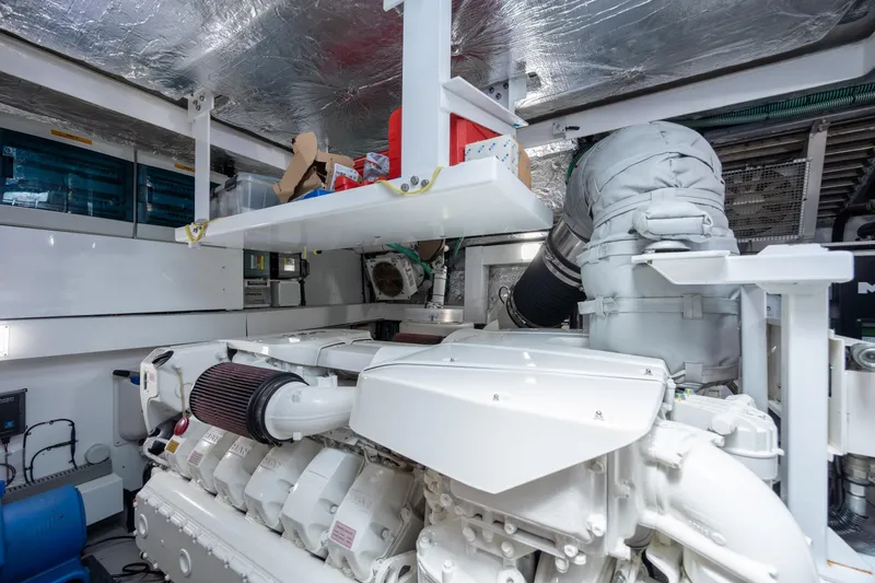 Slide: The Image of Engine room of 2020 Sunseeker Predator 74 XPS yacht, showcasing advanced machinery. - 21