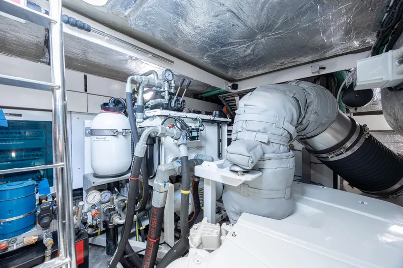 Slide: The Image of Engine room of 2020 Sunseeker Predator 74 XPS yacht, showcasing advanced machinery and equipment. - 22