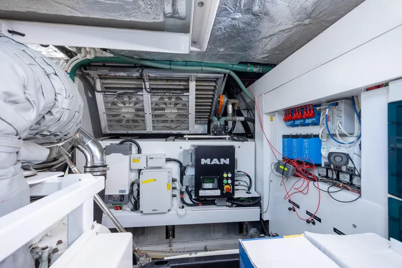 Slide: The Image of Engine room of 2020 Sunseeker Predator 74 XPS yacht with MAN machinery and electrical systems. - 23