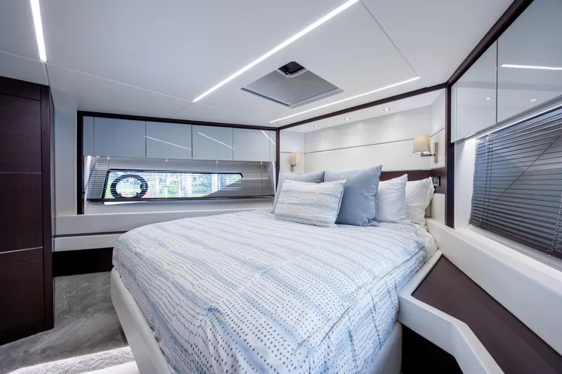 Slide: The Image of Luxurious bedroom interior of 2020 Sunseeker Predator 74 XPS yacht with modern design. - 46