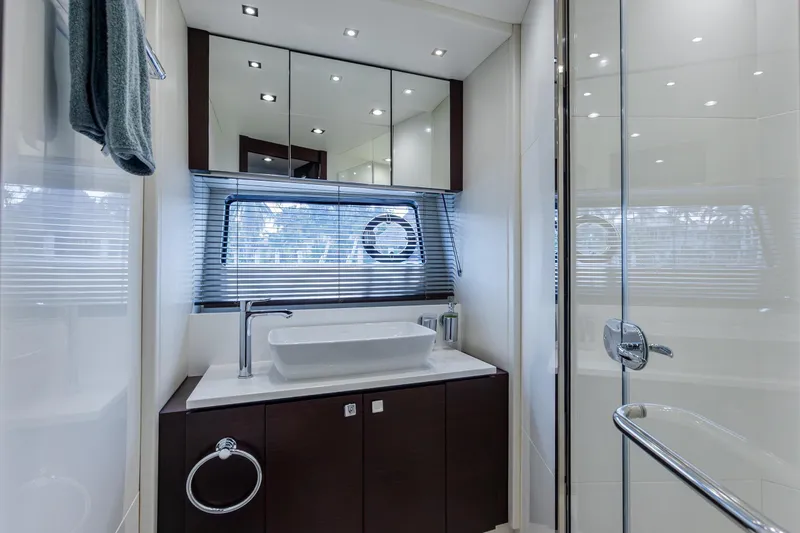 Slide: The Image of Luxurious bathroom in 2020 Sunseeker Predator 74 XPS yacht with modern fixtures. - 50