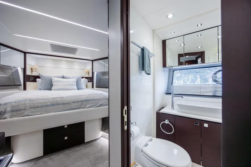 Slide: The Image of Luxurious interior of 2020 Sunseeker Predator 74 XPS yacht with bedroom and bathroom. - 52