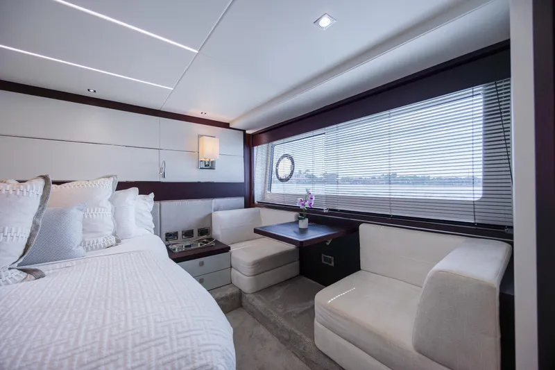 Slide: The Image of Luxurious interior of 2020 Sunseeker Predator 74 XPS yacht with elegant seating and decor. - 63