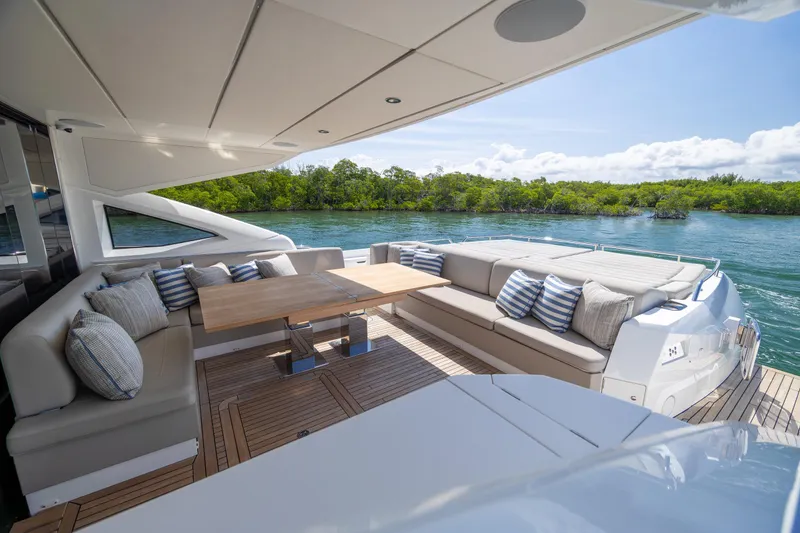 Slide: The Image of Luxurious Sunseeker Predator 74 XPS yacht deck with elegant seating, 2020 model. - 67