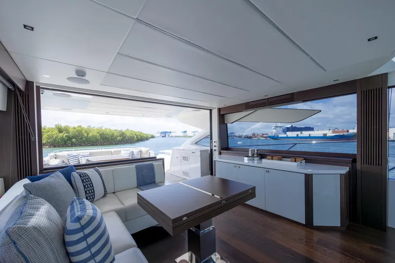 Slide: The Image of Luxurious interior of 2020 Sunseeker Predator 74 XPS yacht with ocean view. - 79