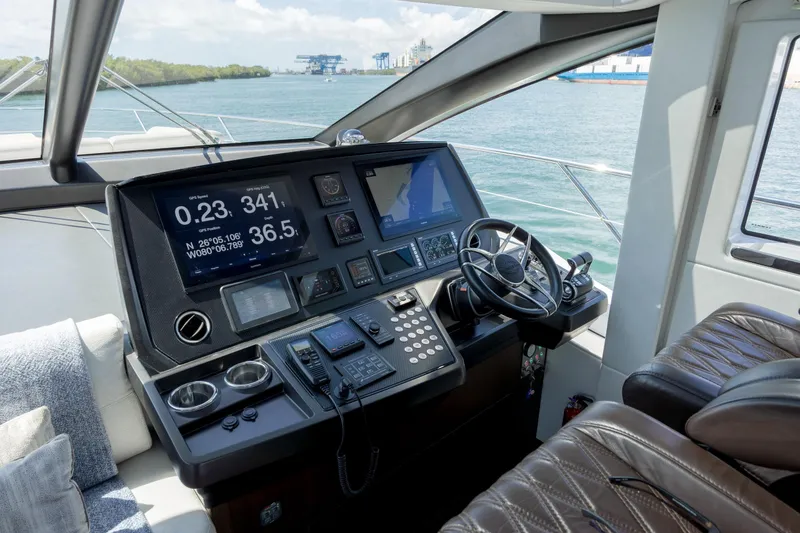 Slide: The Image of Helm of 2020 Sunseeker Predator 74 XPS yacht with advanced navigation controls. - 89