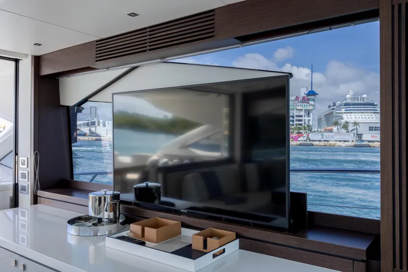 Slide: The Image of Luxurious interior of 2020 Sunseeker Predator 74 XPS yacht with ocean view. - 91