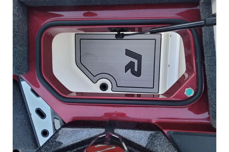 Slide: The Image of 2024 Ranger Z520R Cup-Equipped boat compartment with sleek design and logo detail. - 22