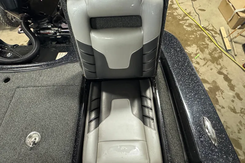 Slide: The Image of 2021 Nitro ZV19 Sport boat seat with sleek gray and black design. - 23
