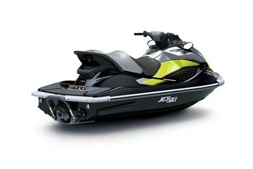 Slide: The Image of 2026 Kawasaki ST 160X jet ski, sleek design, black and yellow accents. - 12