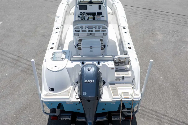 Slide: The Image of 2021 Sea Fox 228 Commander boat with Yamaha 200 engine, viewed from above. - 21