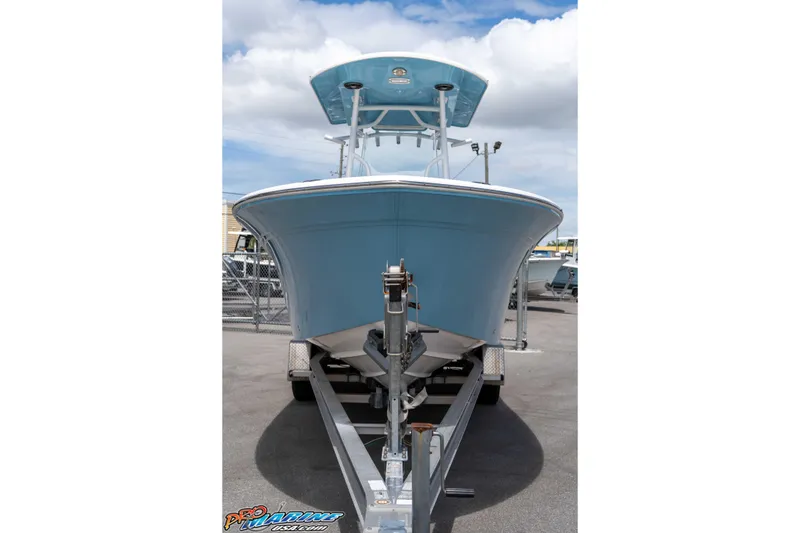 Slide: The Image of 2021 Sea Fox 228 Commander boat on trailer, viewed from the front. - 30