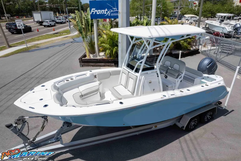 Slide: The Image of 2021 Sea Fox 228 Commander boat on trailer at dealership. - 40