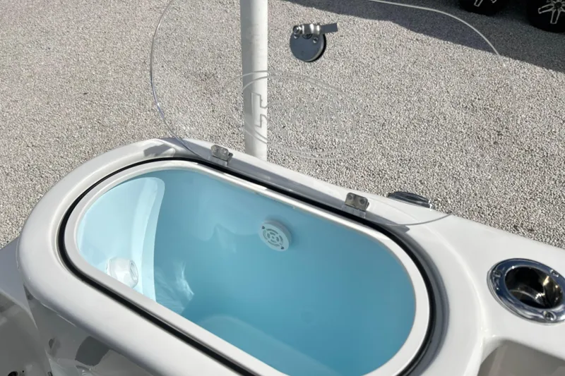 Slide: The Image of Open livewell on 2026 Key West 260 Center Console boat, showcasing interior design. - 22