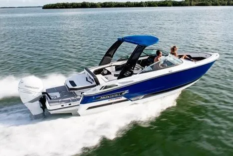 Slide: The Image of Manufacturer Provided Image: 2024 Monterey 275SS Super Sport boat cruising on open water, featuring sleek design and powerful engine. - 10