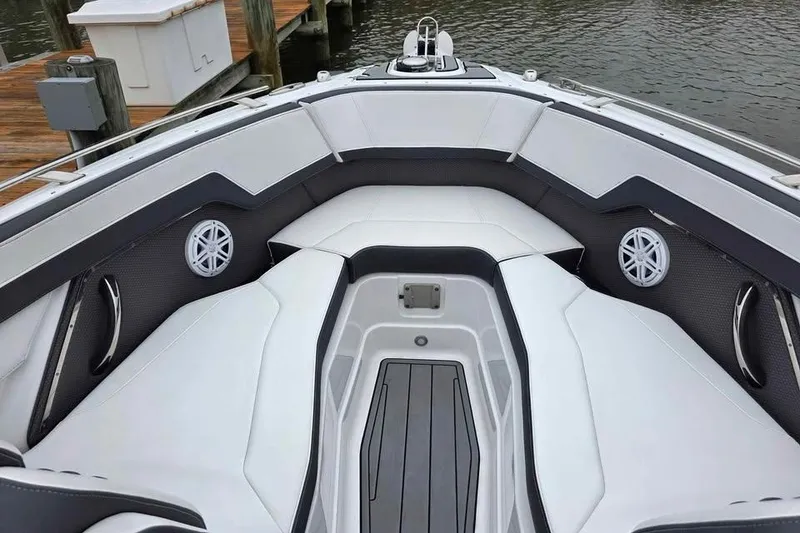 Slide: The Image of 2024 Monterey 275SS Super Sport boat interior with sleek seating and modern design. - 3