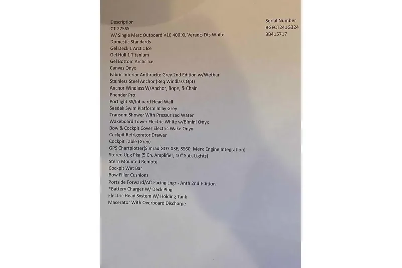 Slide: The Image of 2024 Monterey 275SS Super Sport boat features and specifications list. - 9