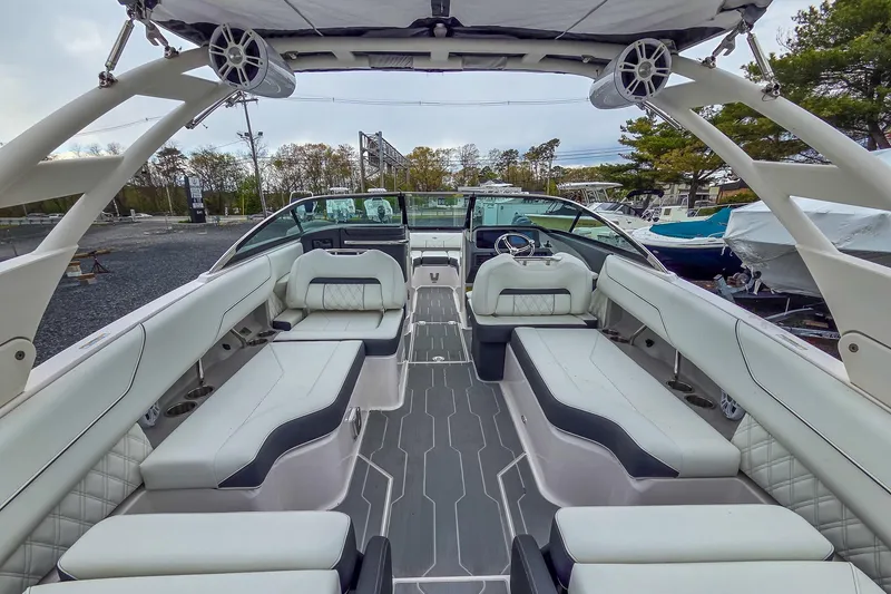 Slide: The Image of Luxurious 2025 Regal LX4 boat interior with spacious seating and modern design. - 15