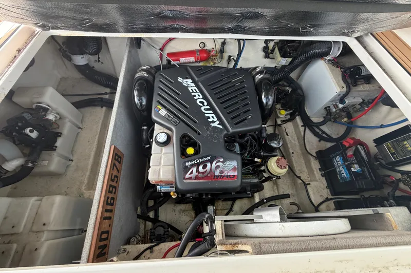 Slide: The Image of Engine compartment of a 2005 Sea Ray Sundancer 280 with MerCruiser 496 MAG engine. - 29