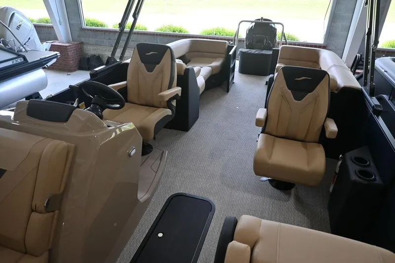 Slide: The Image of Luxurious interior of 2026 Evotti 523QL boat with plush seating and modern design. - 11